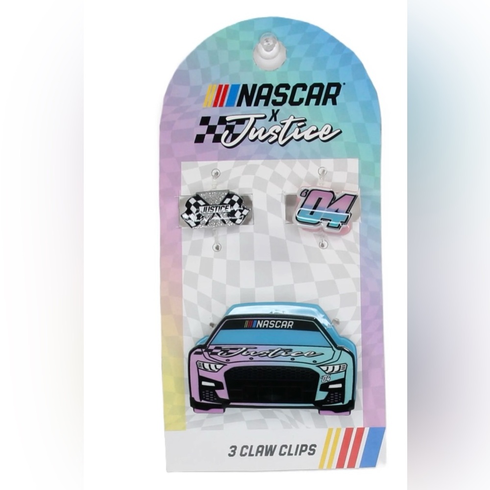 NWT Justice x NASCAR 3‎ Piece Claw Clip Set Racing Hair Accessories